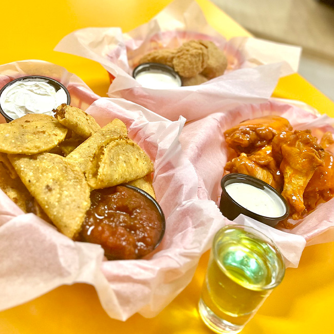 Anchor Lanes in Elkhart Lake restaurant and bar mini taco appetizers and buffalo chicken wings Anchor Lanes in Elkhart Lake restaurant and bar mini taco appetizers and buffalo chicken wings