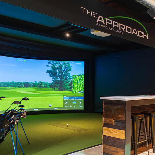 Golf the approach simulators at Anchor Lanes in Elkhart Lake Golf the approach simulators at Anchor Lanes in Elkhart Lake